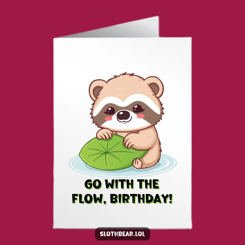 Free Printable Birthday Card: Kawaii Sloth Bear's Leaf Nudge Celebration