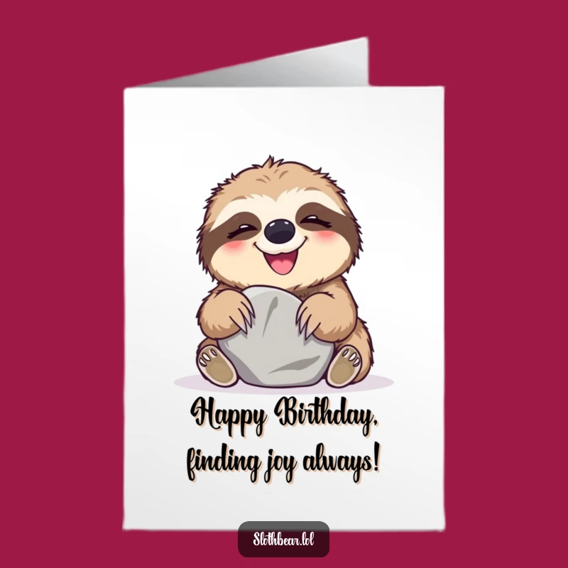 Free Printable Birthday Card: Giggling Sloth Bear & Stone - Funny Downloadable Gift