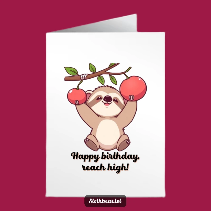 Free Printable Birthday Card: Sloth Bear Fruit Grab - Humorous Downloadable Gift