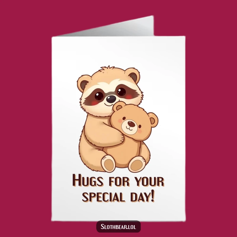 Free Printable Birthday Card: Hugging Sloth Bear, Cozy Downloadable Gift
