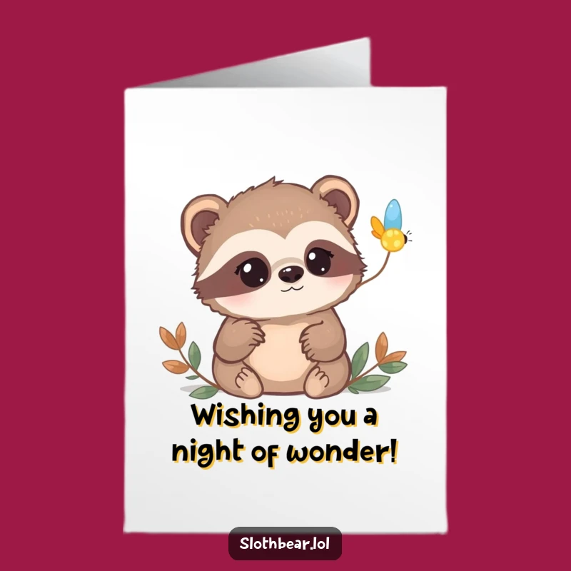 Free Printable Birthday Card: Curious Sloth Bear Firefly Magic Downloadable Gift