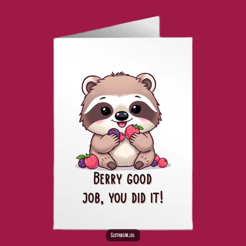 Free Printable Congrats Card: Kawaii Sloth Bear Berry Muncher, Funny Downloadable