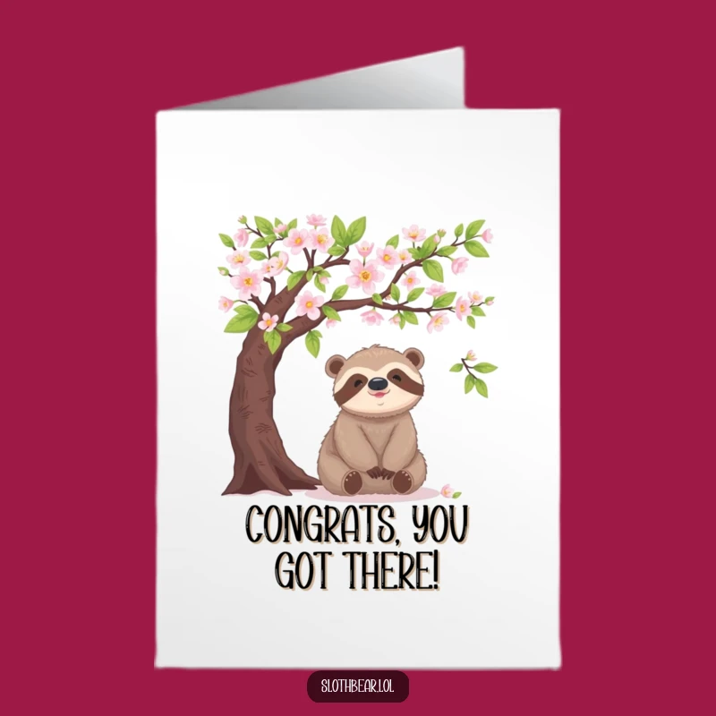 Free Printable Congrats Card: Blooming Sloth Bear - Downloadable Celebration Greeting