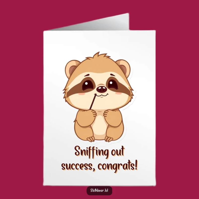 Free Printable Congrats Card: Curious Sloth Bear Sniffing Funny Downloadable Gift