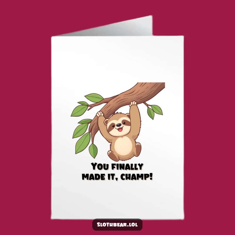 Free Printable Congrats Card: Kawaii Sloth Bear Swinging Success - Funny Downloadable Gift