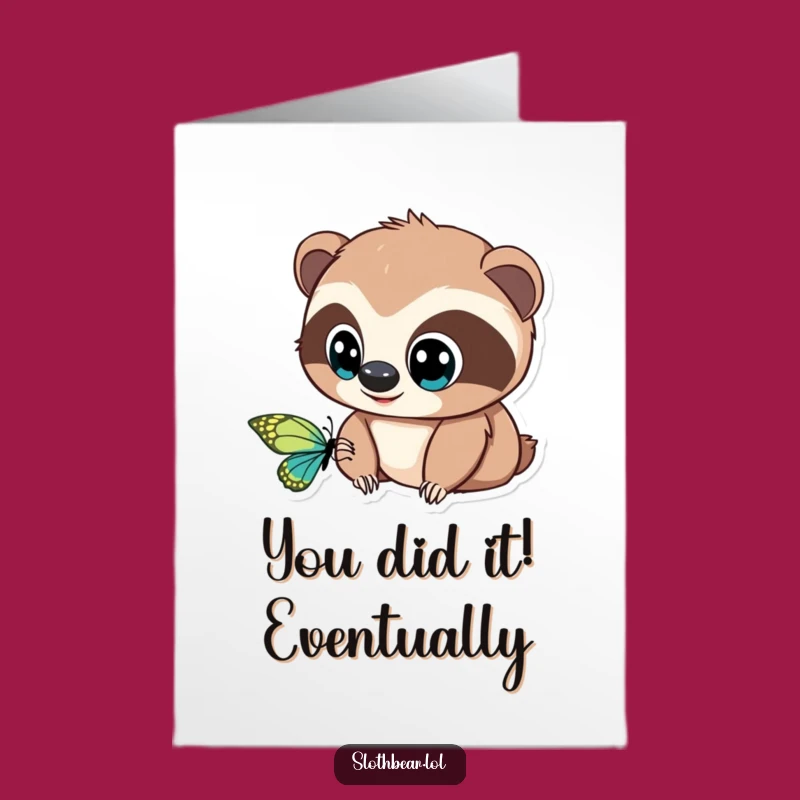 Free Printable Sloth Bear Butterfly Congrats Card - Funny Downloadable Gift