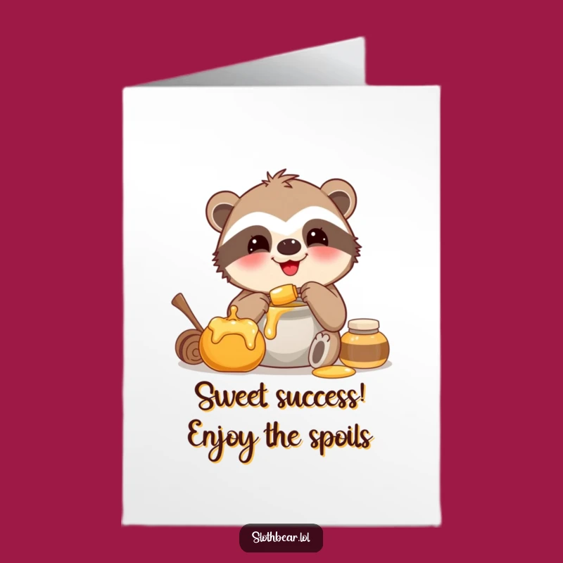 Free Printable Congrats Card: Happy Sloth Bear Honey Funny Downloadable Gift for Success
