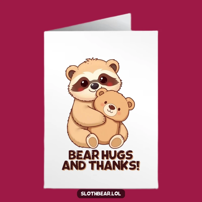 Thank You Card: Free Printable Sloth Bear Hug, Cozy Downloadable