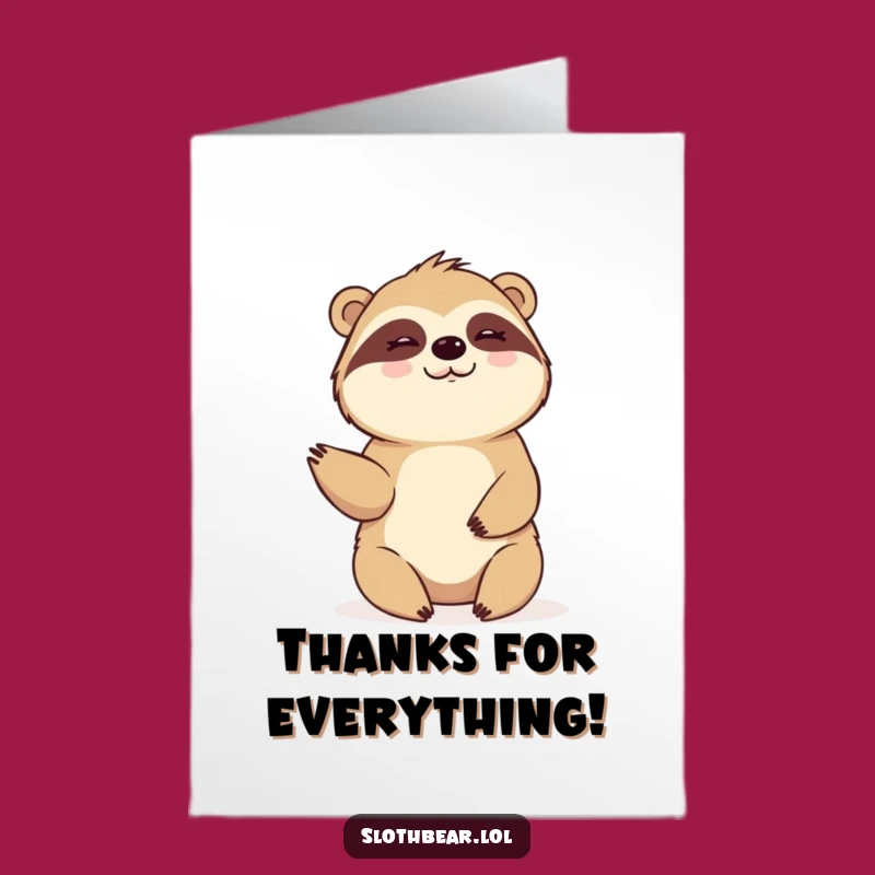 Free Printable Sloth Bear Waving Thank You Card - Funny Downloadable Gift