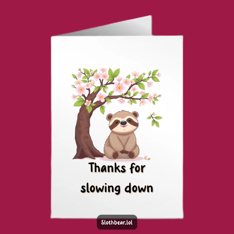 Free Printable Thank You Card: Blooming Sloth Bear - Downloadable Gratitude Greeting