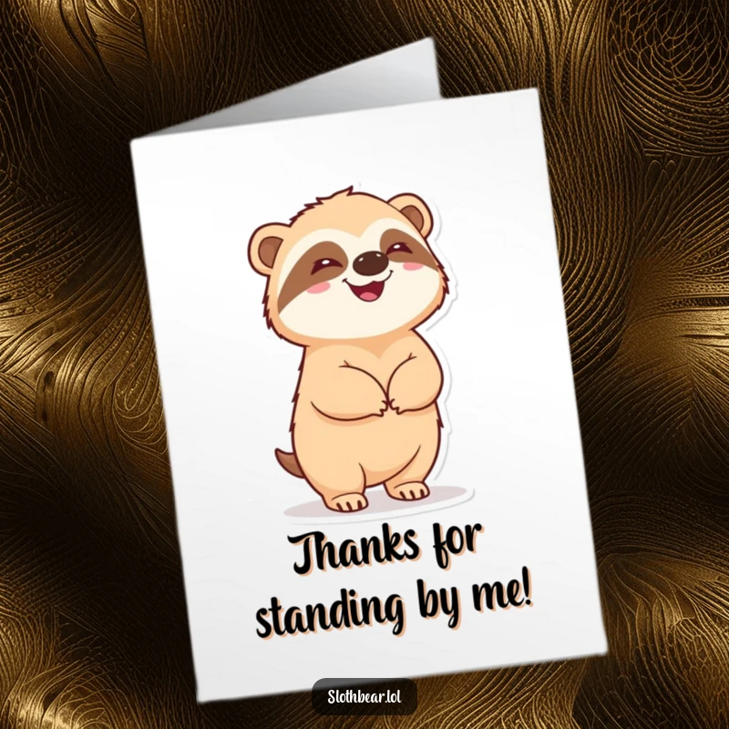 Funny Free Printable Thank You Card: Delighted sloth bear standing on hind legs, looking pleased and conveying thanks warmly.