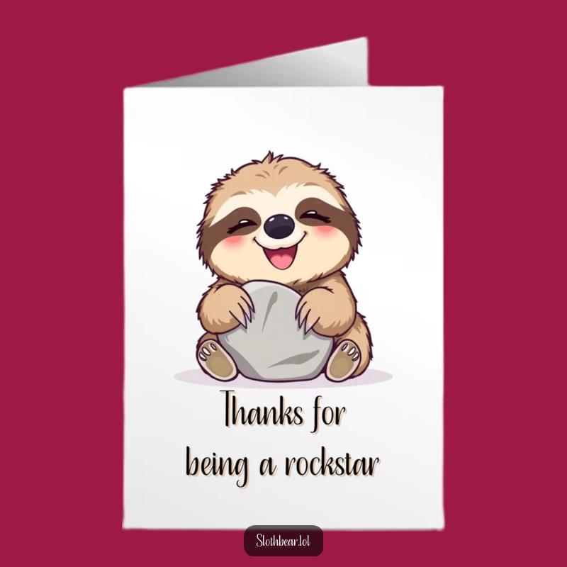 Free Printable Thank You Card: Giggling Sloth Bear & Stone - Funny Downloadable Gift