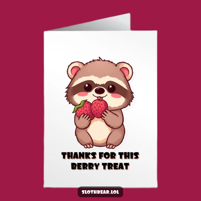 Free Printable Thank You Card: Kawaii Sloth Bear Berry Thanks - Funny Downloadable Gift
