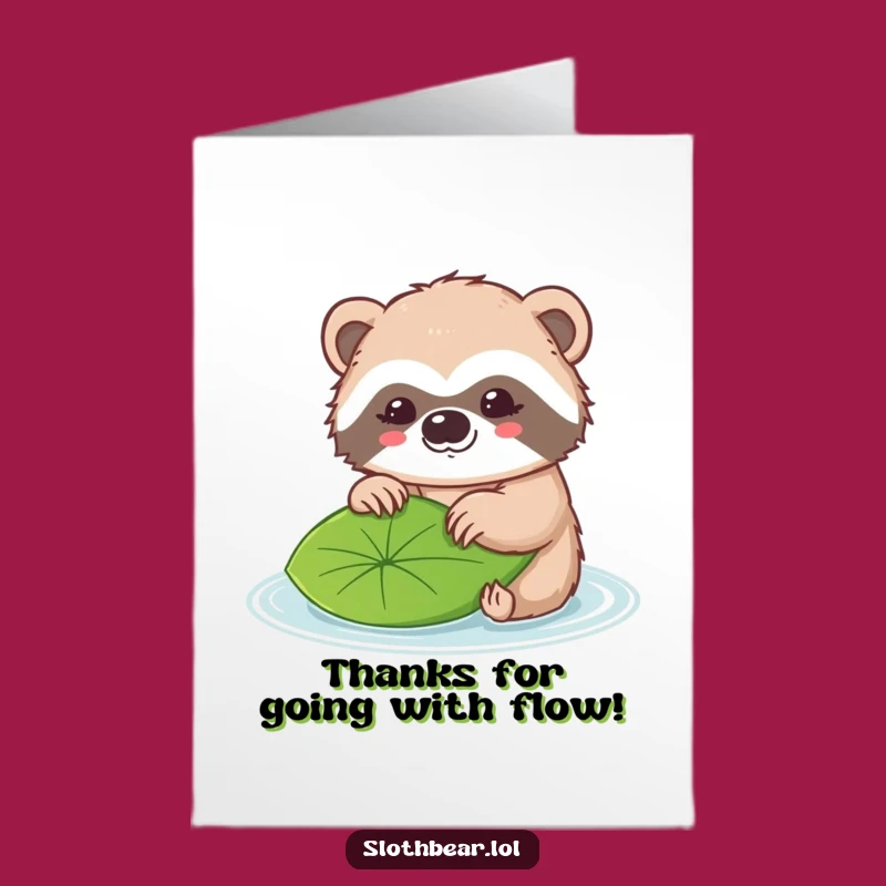 Free Printable Thank You Card: Kawaii Sloth Bear's Leafy Appreciation
