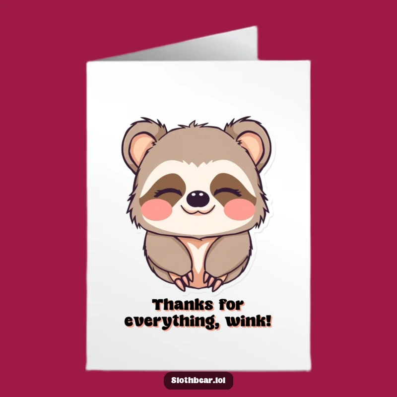 Free Printable Thank You Card: Kawaii Sloth Bear's Sleepy Wink Thanks