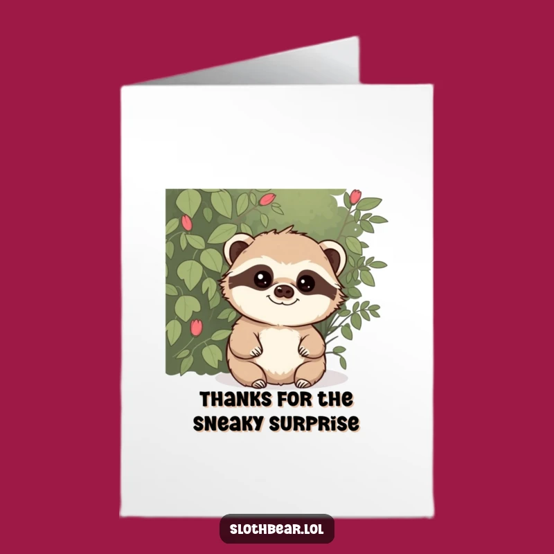 Free Printable Thank You Card: Peekaboo Sloth Bear, Downloadable for Grateful Sneakiness