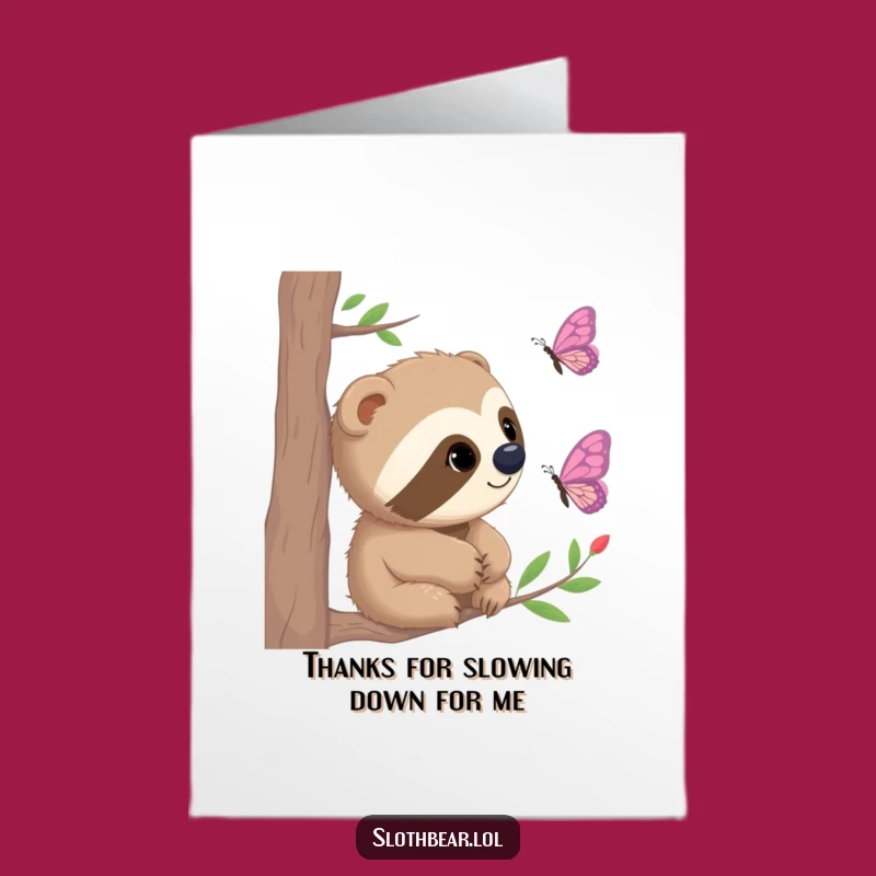 Free Printable Thank You Card: Sloth Bear & Butterfly - Funny Downloadable Gift