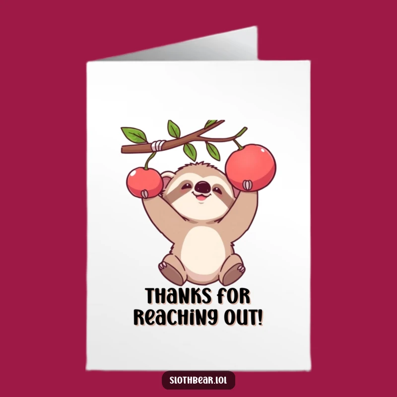 Free Printable Thank You Card: Sloth Bear Fruit Reach - Humorous Downloadable Gift