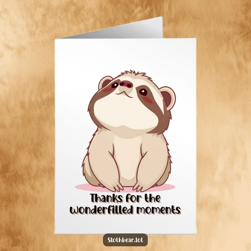 Free Printable Thank You Card: Sloth bear looks up at the sky with a sense of wonder, conveying deep appreciation.
