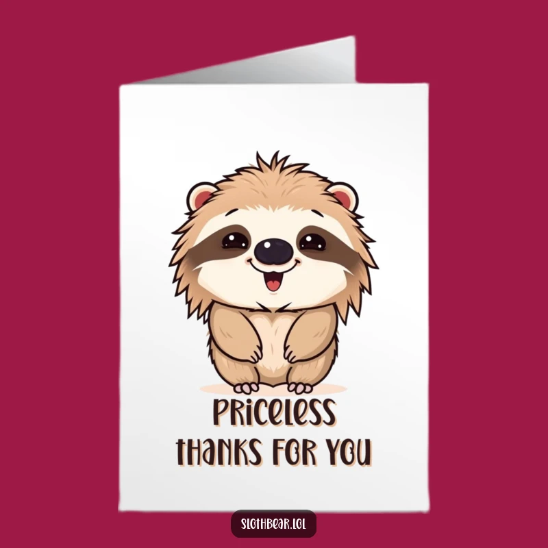 Free Printable Thank You Card: Funny Face Sloth Bear, Downloadable for Grateful Grins