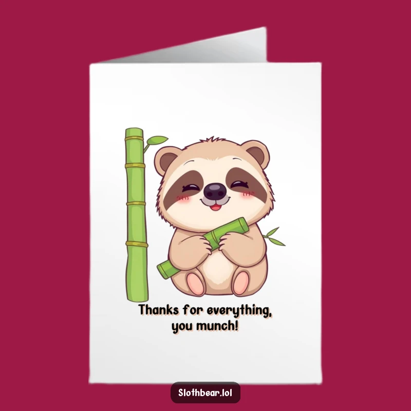 Free Printable Thank You Card: Sloth Bear Bamboo Thanks Downloadable Gift