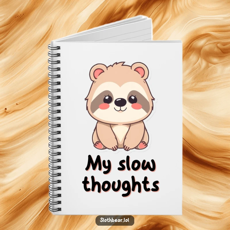 Funny kawaii sloth bear notebook featuring a gentle, smiling character, perfect for writing, drawing, and organizing with adorable, peaceful vibes.