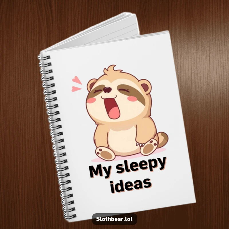 Funny notebook with a sloth bear character yawning widely with a contented sigh, great for calm notes.