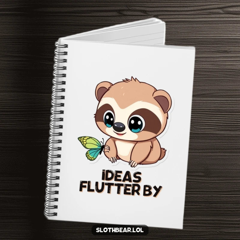 Funny Notebook: A sloth bear with big, curious eyes is watching a butterfly, inspiring peaceful and creative thoughts.