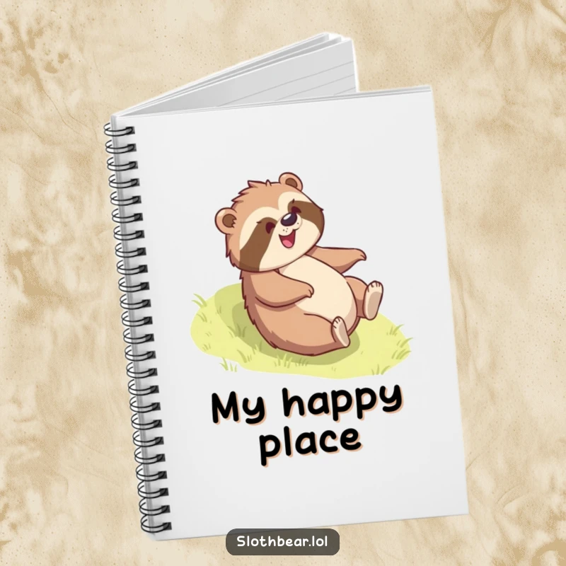 Funny sloth bear notebook with a bear joyfully rolling down a grassy slope, inspiring fun and adding humorous energy.