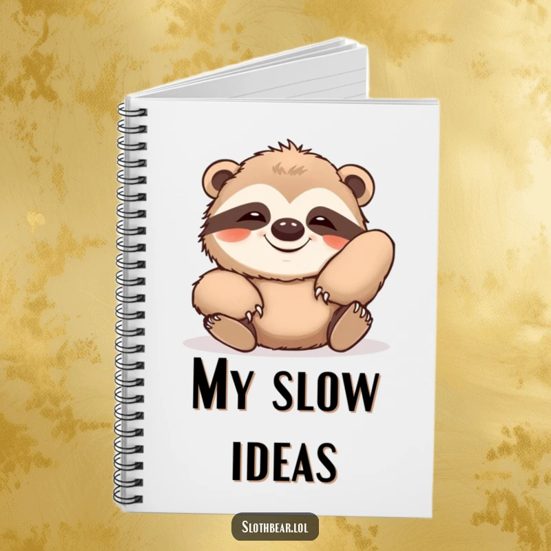 Funny notebook cover with a sloth bear stretching lazily with a contented grin, ideal for jotting down peaceful thoughts and relaxing ideas.