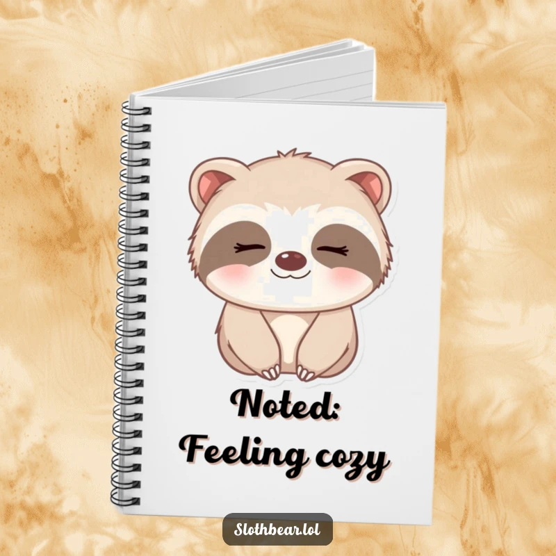 Funny Notebook with a small sloth bear giving a gentle, sleepy smile, ideal for journaling sweet thoughts.