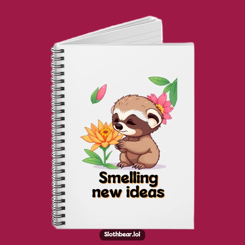 Funny Curious Sloth Bear Cub Notebook - Wonderful Flower Journal Gift