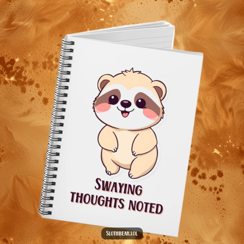 Funny Kawaii Sloth Bear Notebook featuring a cute bear peacefully swaying, ideal for notes and a serene funny gift.