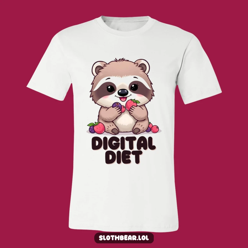 Funny Kawaii Sloth Bear T-Shirt: Happy Digital Berry Munching Tee