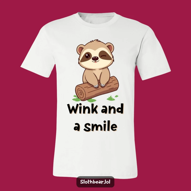 Funny Sloth Bear T-Shirt: Winking Log Design, Humorous Tee for Jokers