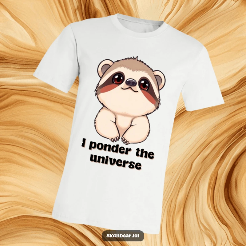 Funny T-Shirt showcasing a young sloth bear with an inquisitive upward gaze, embodying curiosity and charm.