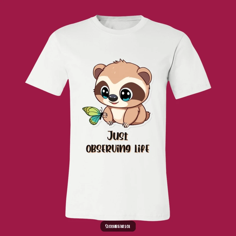 Funny Sloth Bear T-Shirt: Big Eyes & Butterfly Wonder, Ideal Casual Wear Gift