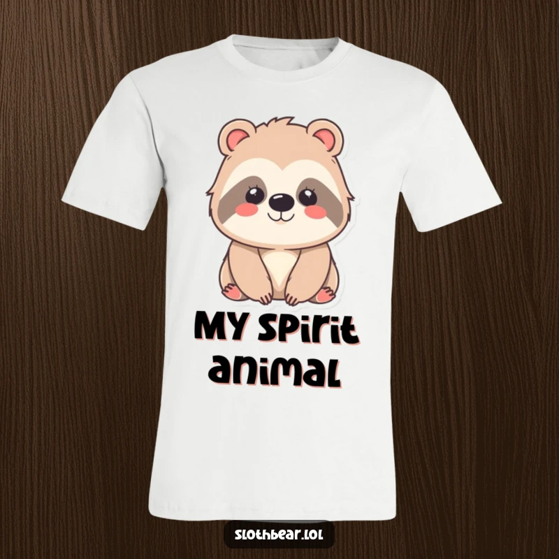 Funny kawaii sloth bear t-shirt featuring a sweet, smiling character, perfect for expressing a gentle and contented mood with adorable style.