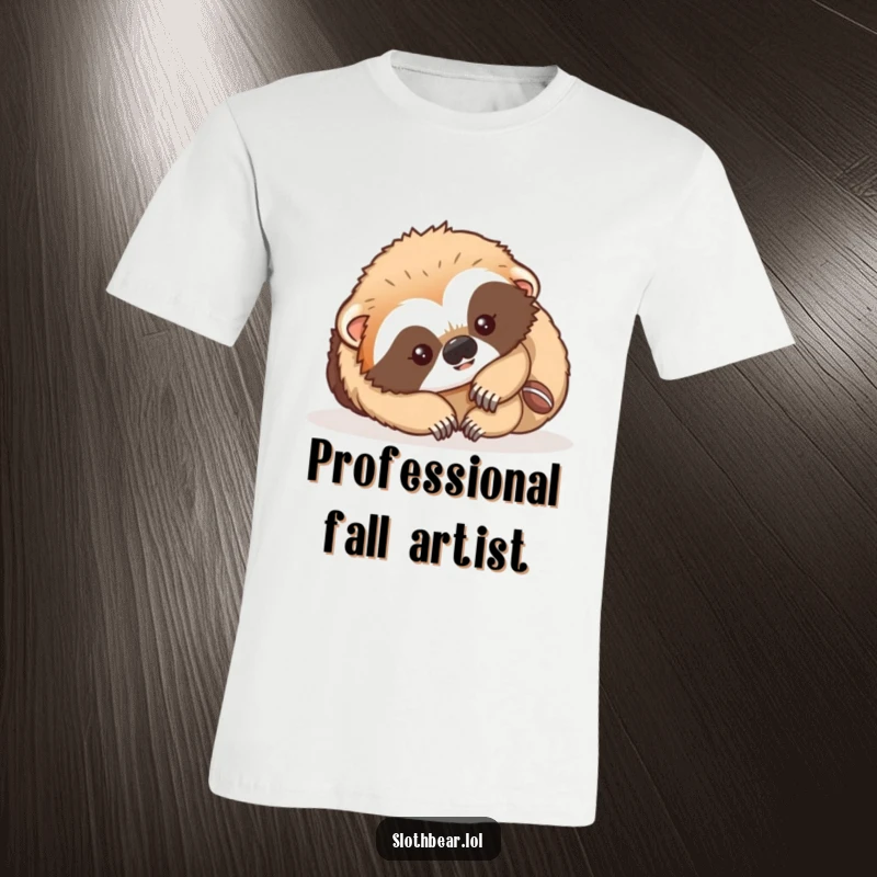 Funny T-Shirt showing a clumsy sloth bear cub in mid-tumble, perfect for expressing playful energy.