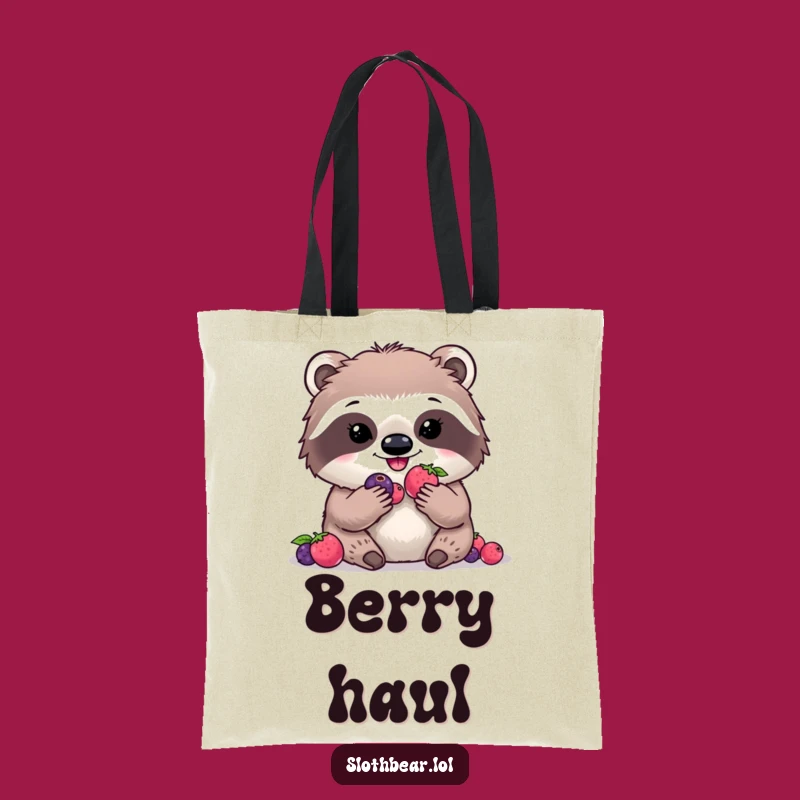 Funny Kawaii Sloth Bear Tote Bag: Cute Digital Berry Shopping Bag