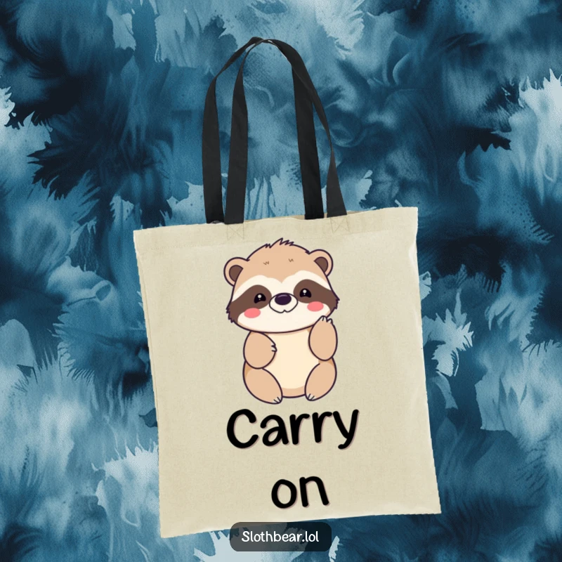 Funny kawaii sloth bear tote bag depicting a cute character offering a gentle paw tap, ideal for everyday use.
