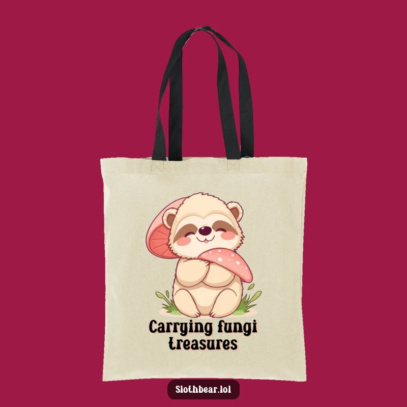 Funny Sloth Bear Mushroom Hug Tote Bag - Nature Lover's Whimsical Carryall