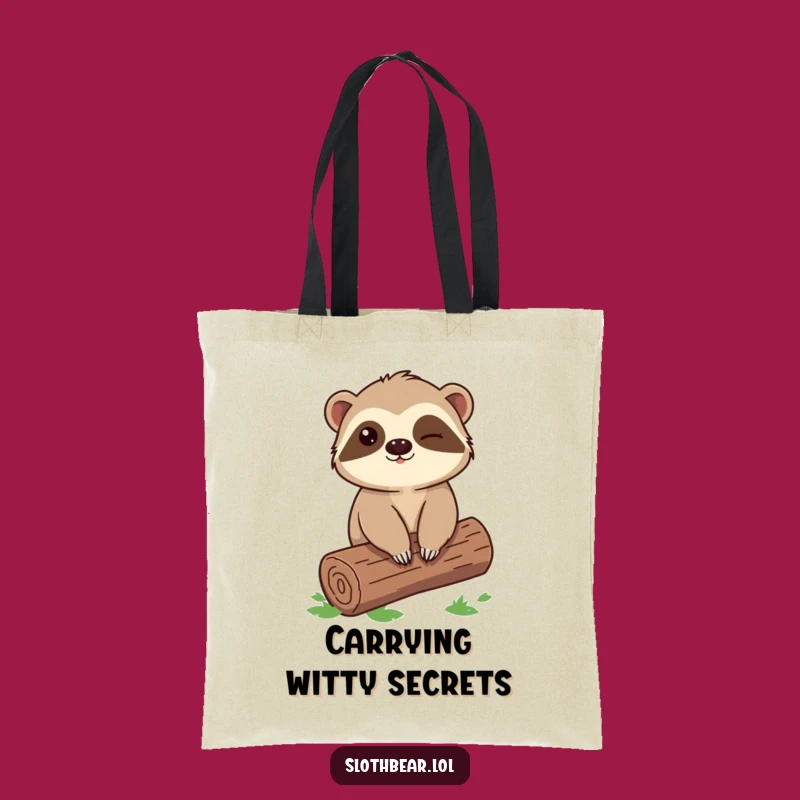 Funny Sloth Bear Tote Bag: Winking Log Design, Eco-Friendly Gift