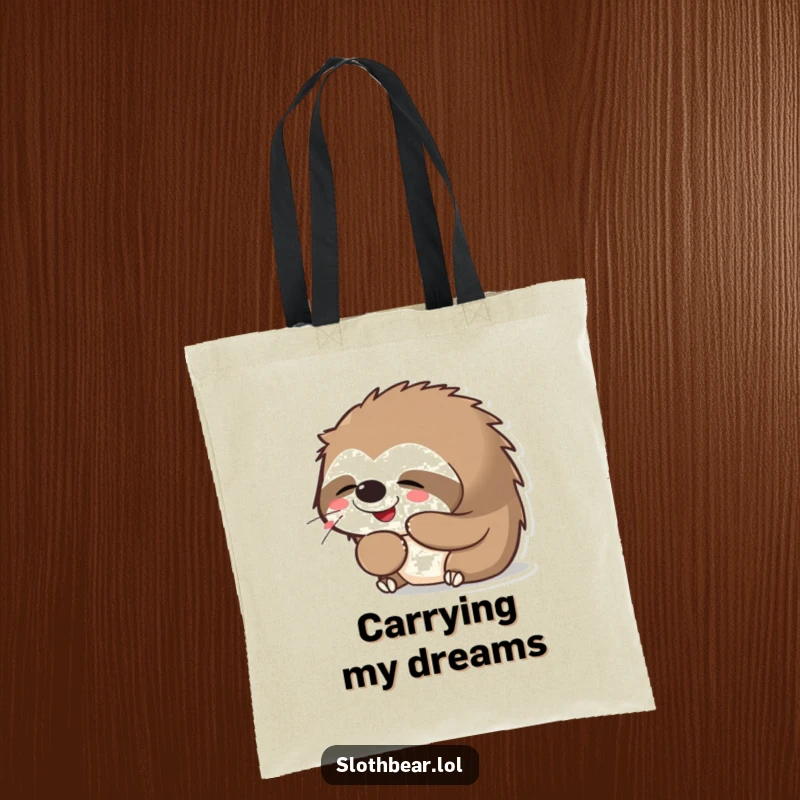 Funny Kawaii Sloth Bear Yawning Tote Bag, depicting a cute bear mid-yawn, ideal for shopping or carrying daily items with humor.