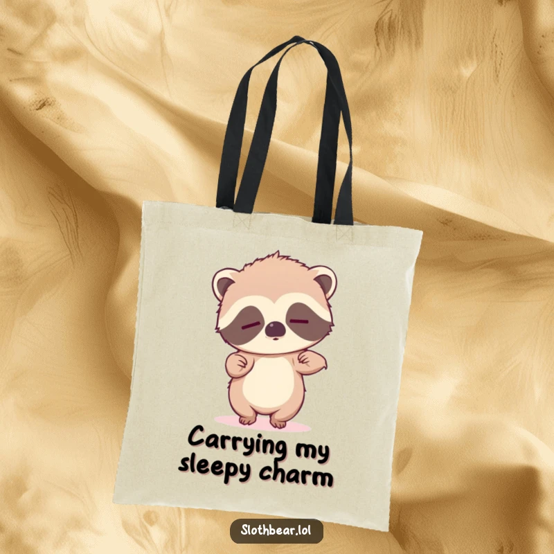 Funny tote bag featuring a sleepy sloth bear cub trying to dance, perfect for everyday use.